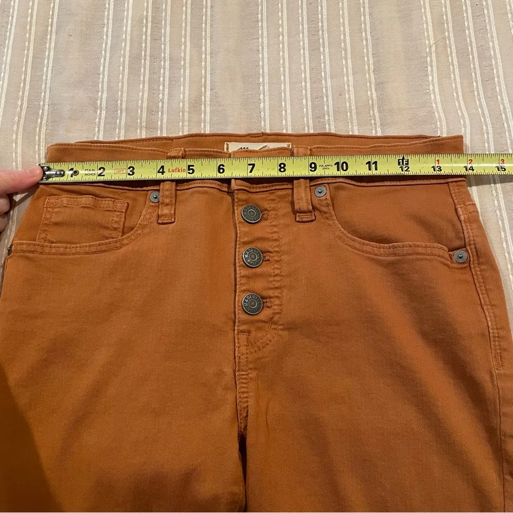 9" Mid Rise Skinny Jeans: Garment Dyed Button Front Burnt Sienna 25 - Image 11