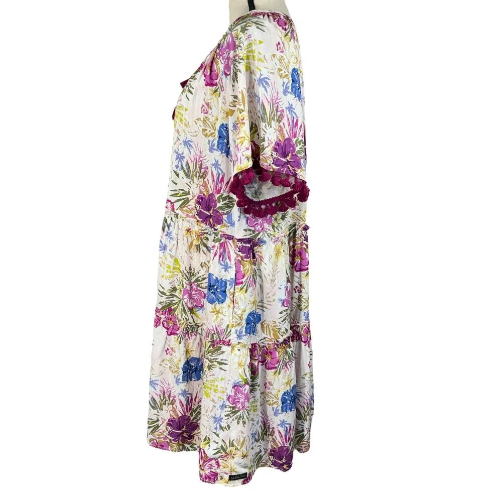 Matilda Jane Large Enchanted Garden Dress Aloha Palm Floral Short Sleeve Tassels - Image 8