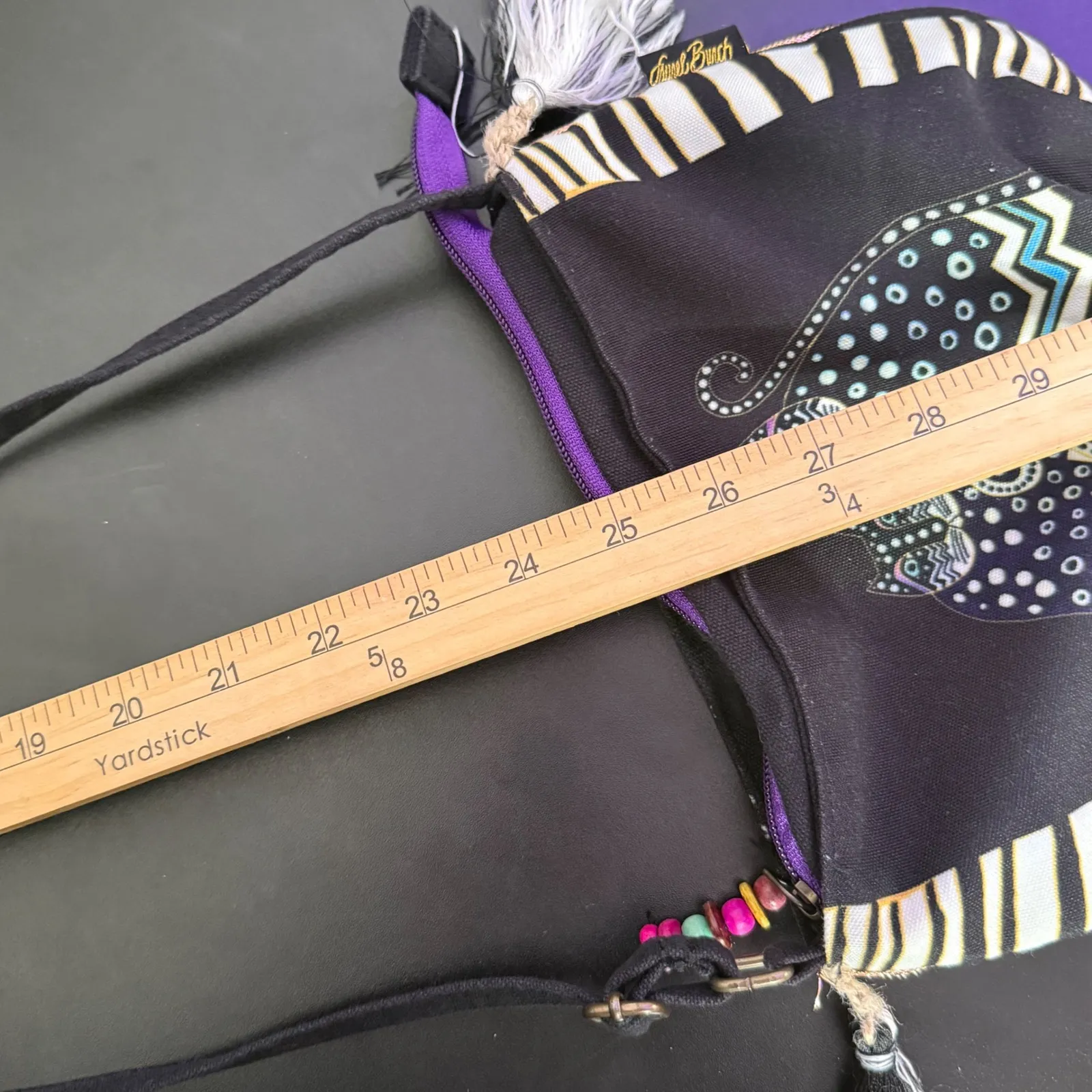 Laurel Burch Crossbody Whimsical Cat Print Bag Tassel Beaded Polka Dot Gatos Black - Image 11