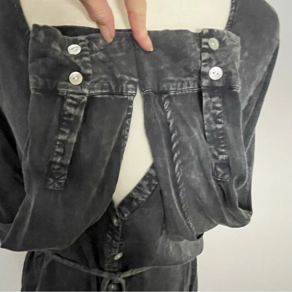 Chaser Shirtdress Tunic Heirloom Henley Belted Roll Tab Sleeves Distressed Grey - Image 4