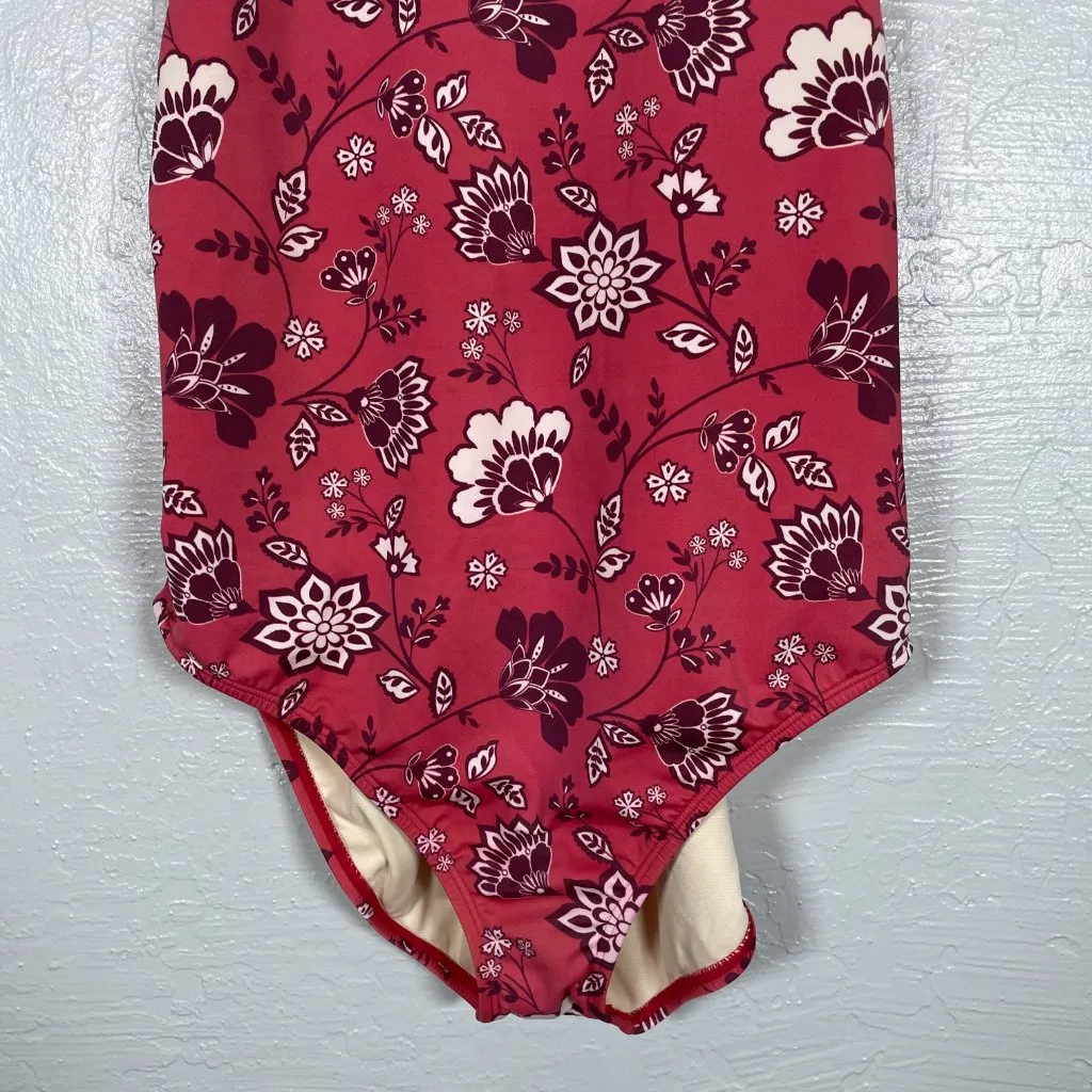 Beach Betty Women XL Rust Red Floral One Piece Swimsuit Crossback Straps Lined - Image 2