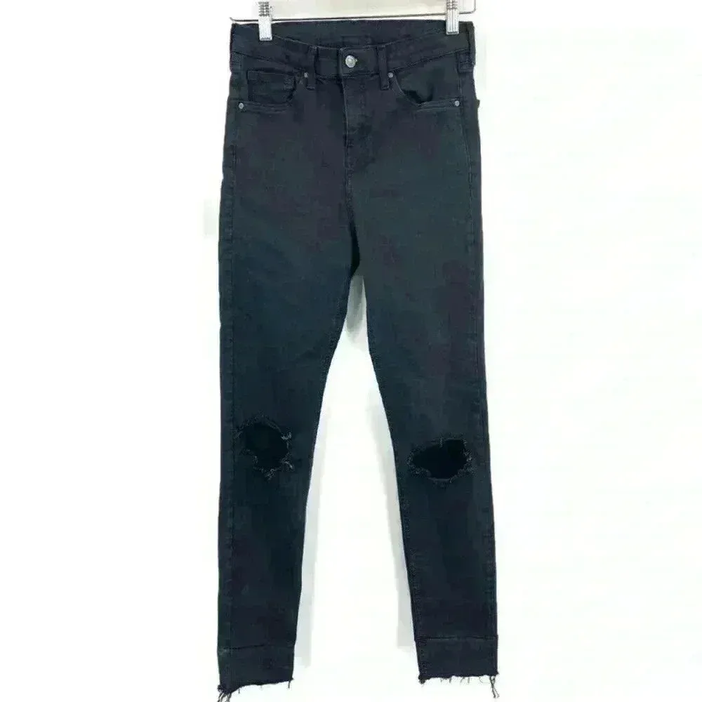 TopShop Black‎ High Rise Distressed Skinny Jeans Size W28 - Image 3
