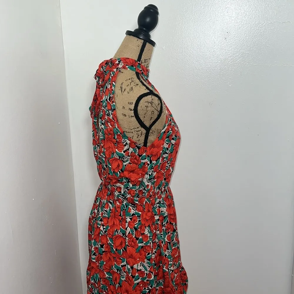 BTFBM Women Floral Dresses Casual Summer Sleeveless Halter Neck Ruffle Belt Boho Size L - Image 8