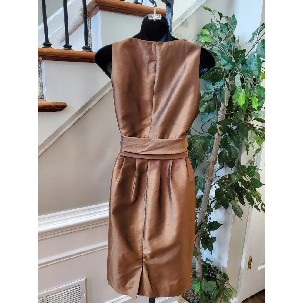 Evan-Picone Women Brown Nylon V-Neck Sleeveless Ruffle Knee Length Dress Size 12 - Image 6
