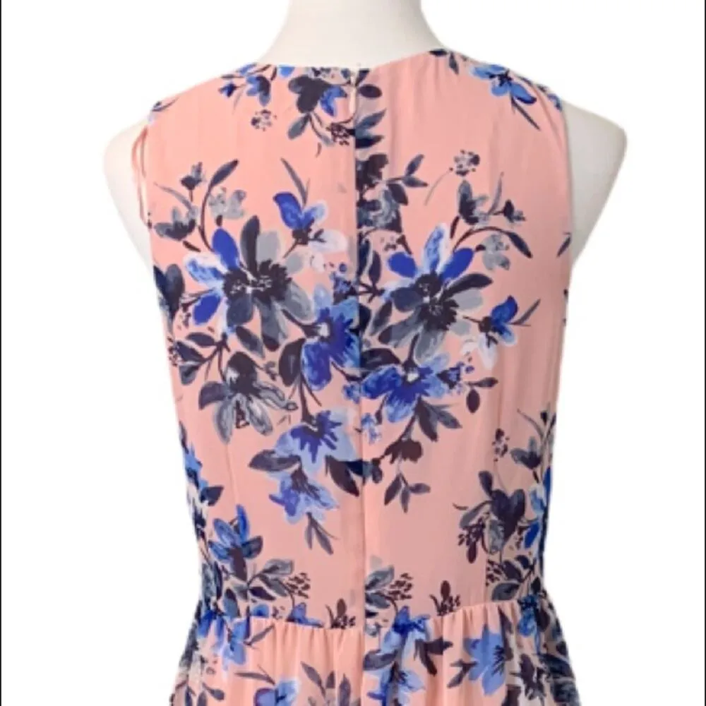 Eliza J Pink Blue Floral Hi Low Flowy Wrap Maxi Dress Sleeveless Women's Size 10 - Image 8