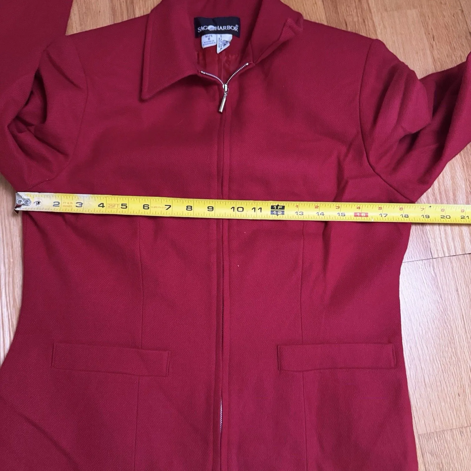 Sag Harbor Women’s 100% Wool Full Zip Lined Blazer Red Sz 8 Shoulder Pads VTG - Image 7