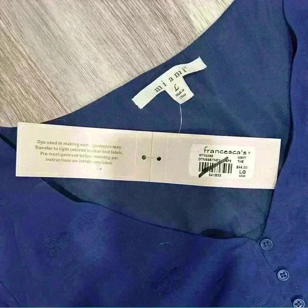 NWT MiAmi Francesca’s V Neck Navy Crochet Short Sleeve Cotton Romper Size L - Image 2