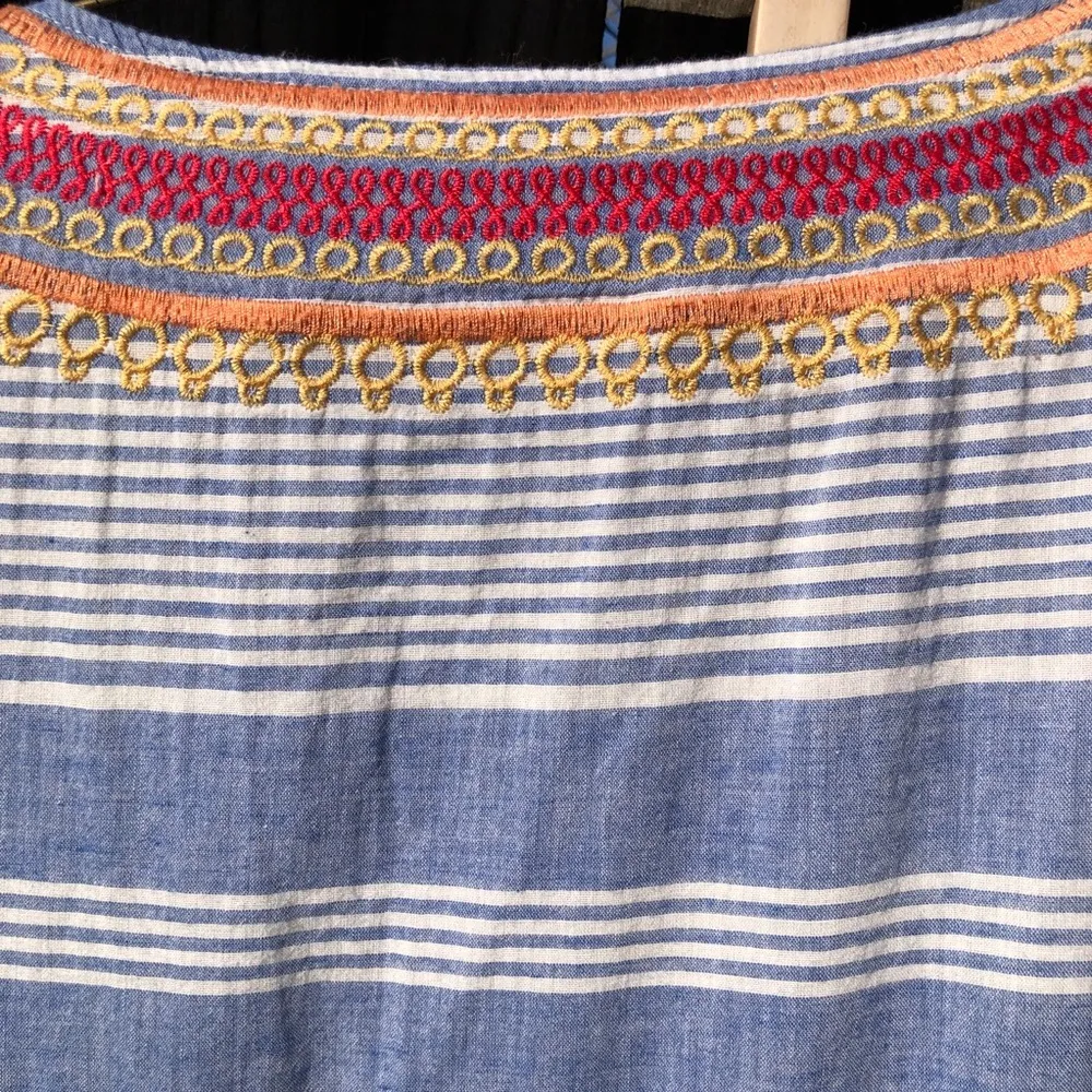 THML Blue White Stripe Colorful Embroidery Resort Wear Shift Dress M - Image 10