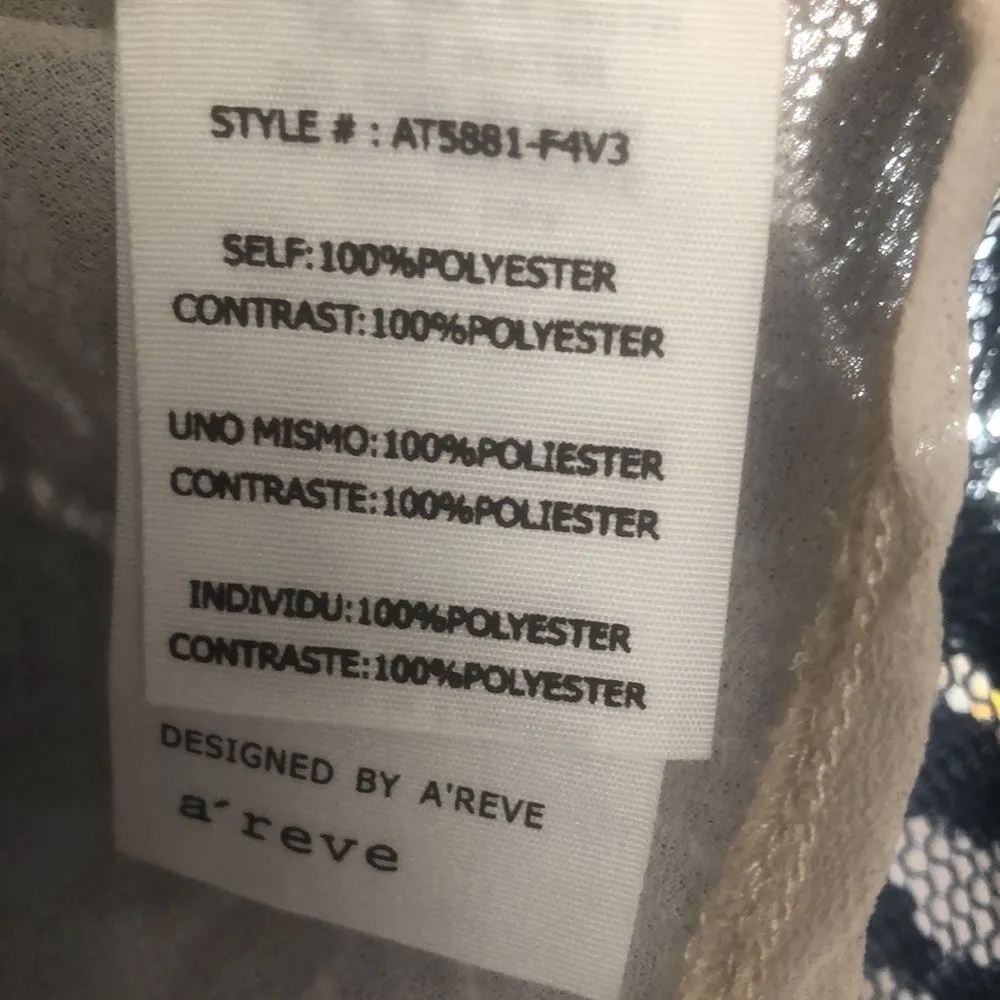 A’reve Size M Boho Lined Lace Blouse Top Semi Sheer Bell sleeves and Tie at Neck Blue Size M - Image 8