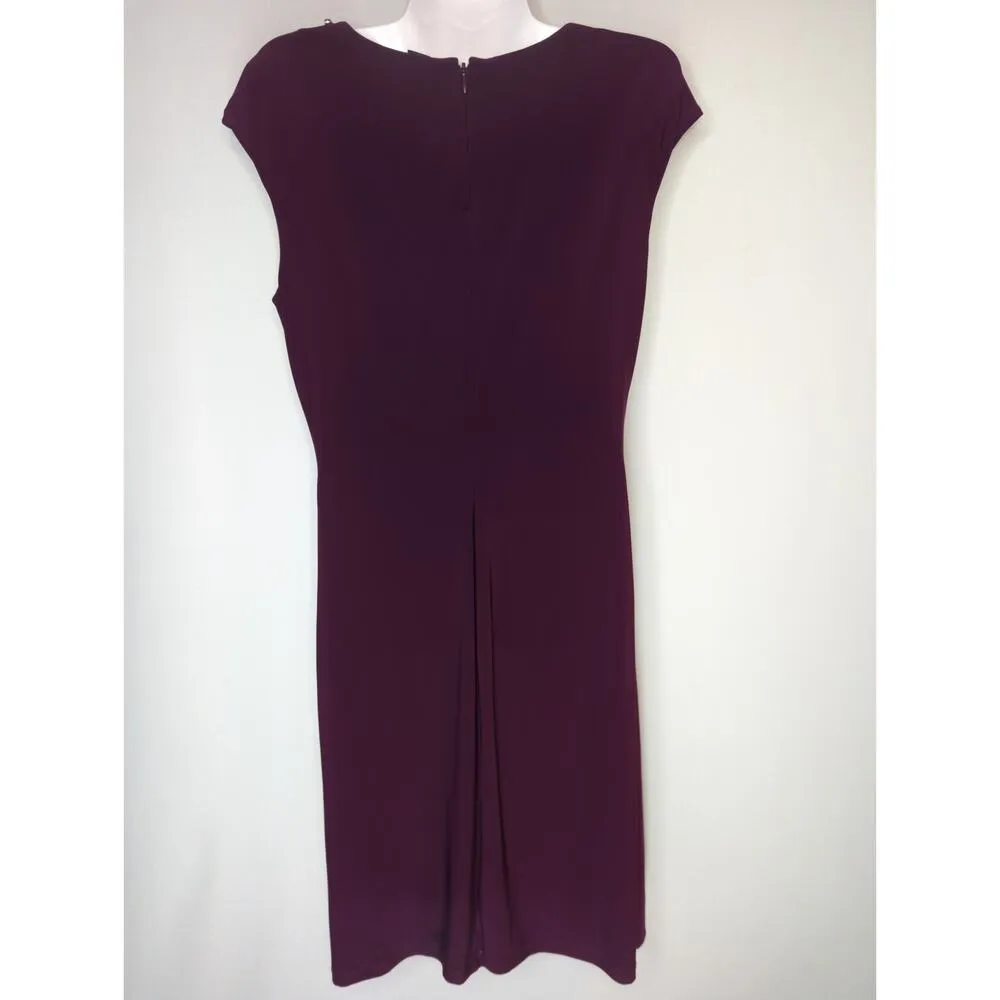 Lauren Ralph‎ Lauren Purple Ruched Jeweled Neck Midi Sheath Dress Size 12 - Image 5
