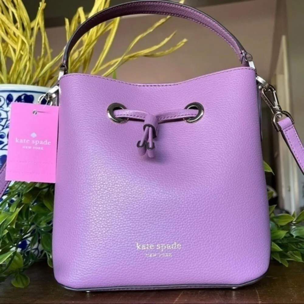 Kate Spade New York Purple Bucket Bag Crossbody Drawstring Pale Gold Hardware NW - Image 3