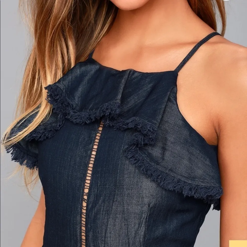 Moon River Roseanne Chambray Embroidered Gameday Romper  - Image 4