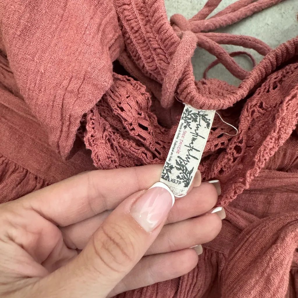 intimately Free People rust linen/cotton mini wrap halter dress - XS - Image 4