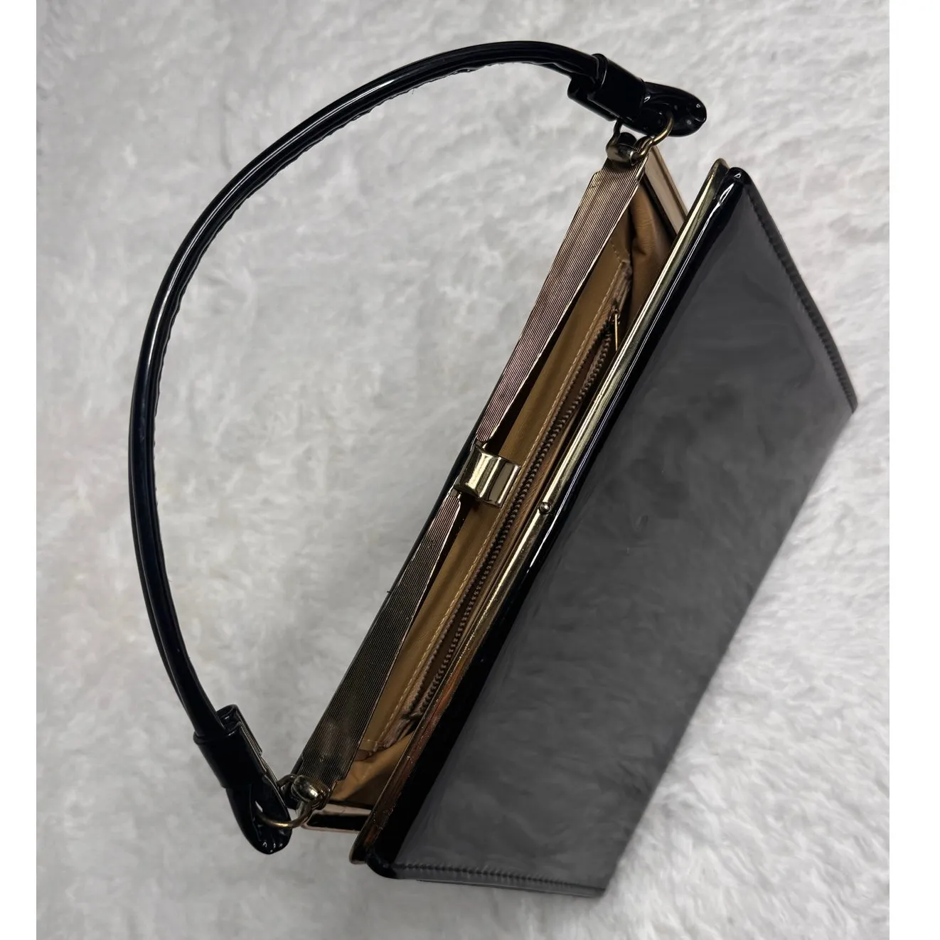 Vintage Aetna Black Patent Leather Box Purse 1960s Structured Frame Handbag - Image 14