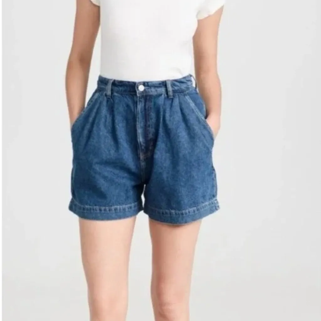 NWT Reformation Francis High‎ Rise Pleated Shorts in Blue Soft Denim 26 $148 - Image 3