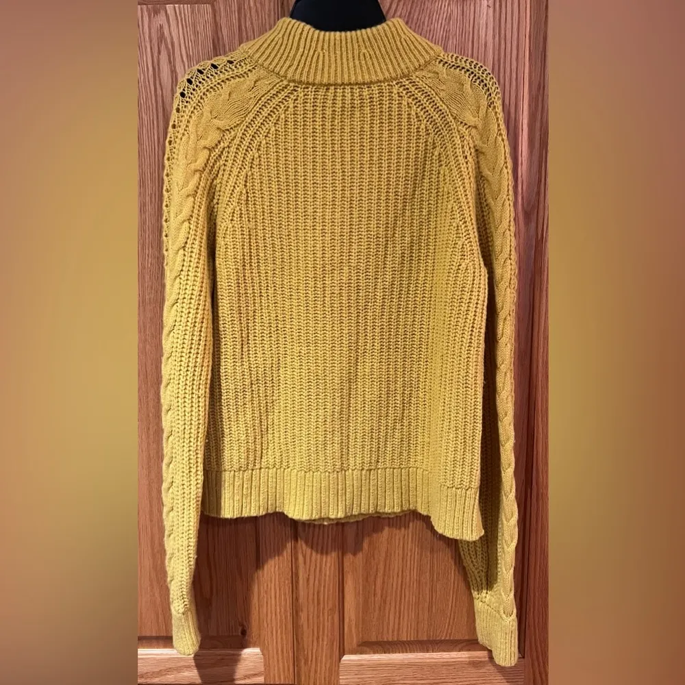 J.Crew Pom-Pom Cable Knit Mock Neck Lambs Wool Sweater Mustard Yellow Size Small - Image 8