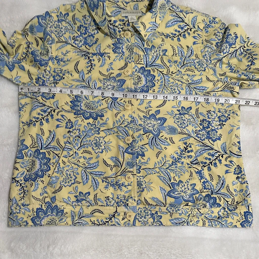 Vintage Appleseeds Size Large Yellow/Blue Floral Button Up Jacket Blue - Image 7