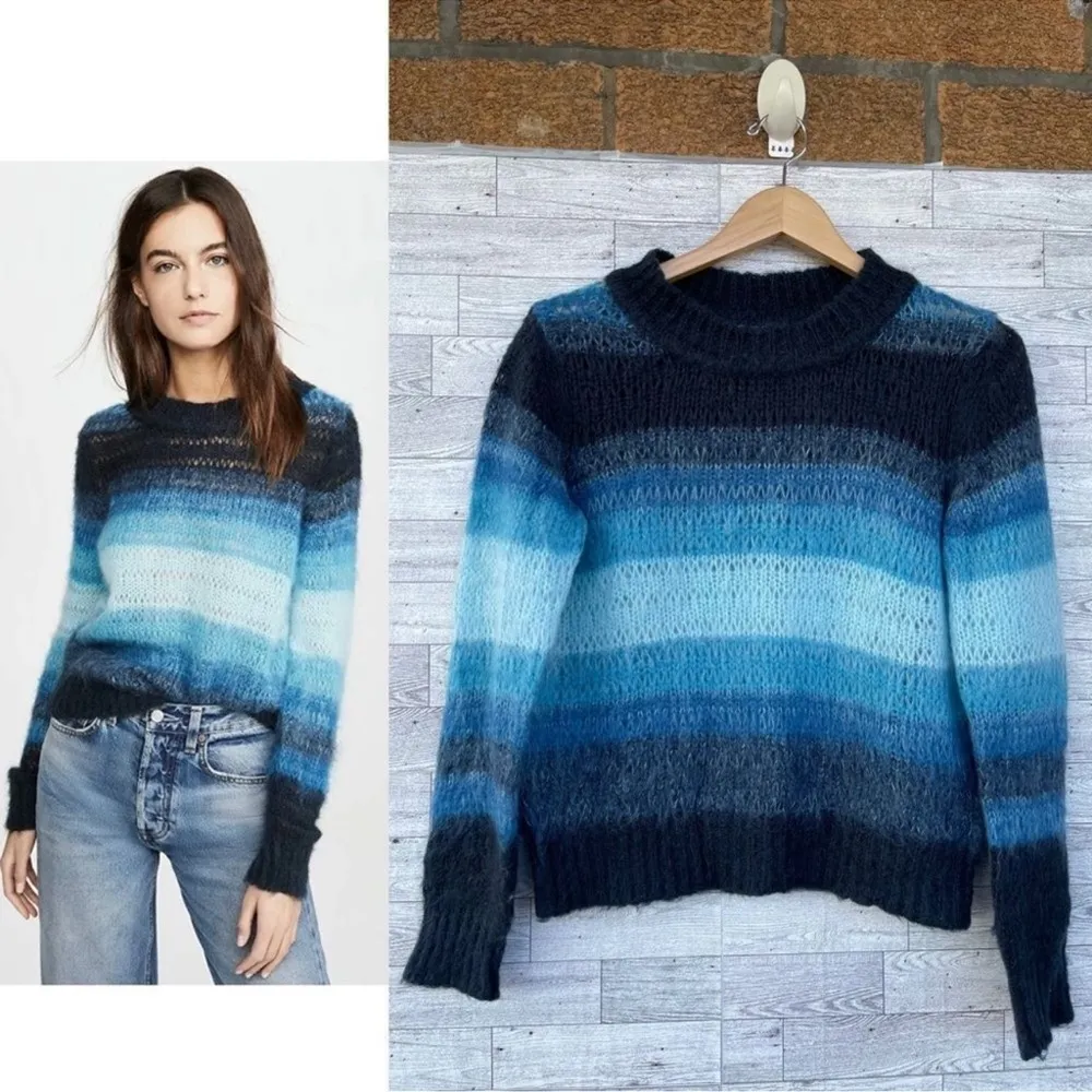 BA&SH Blue Stripe Boo Open Loose Knit
Mohair Wool Blend Pullover size 6 - Image 3