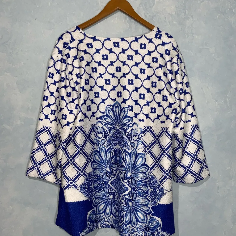 Chico’s Travelers Collection Blue & White Print Crushed Open Front Jacket 12/14 - Image 8