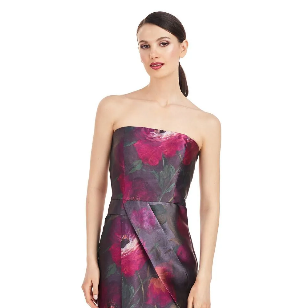 NWT Kay Unger Lucienne Strapless Column Gown AUbergine Poppies Sz 14  Sold Out - Image 2