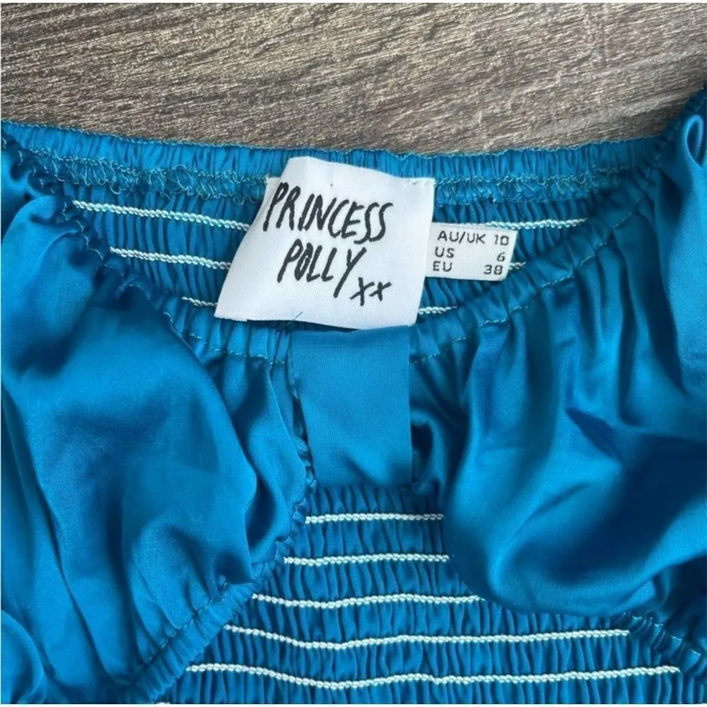 Princess Polly Nakita Cut Out Puff Sleeve Mini Dress Sz 6 Blue Satin - Image 7