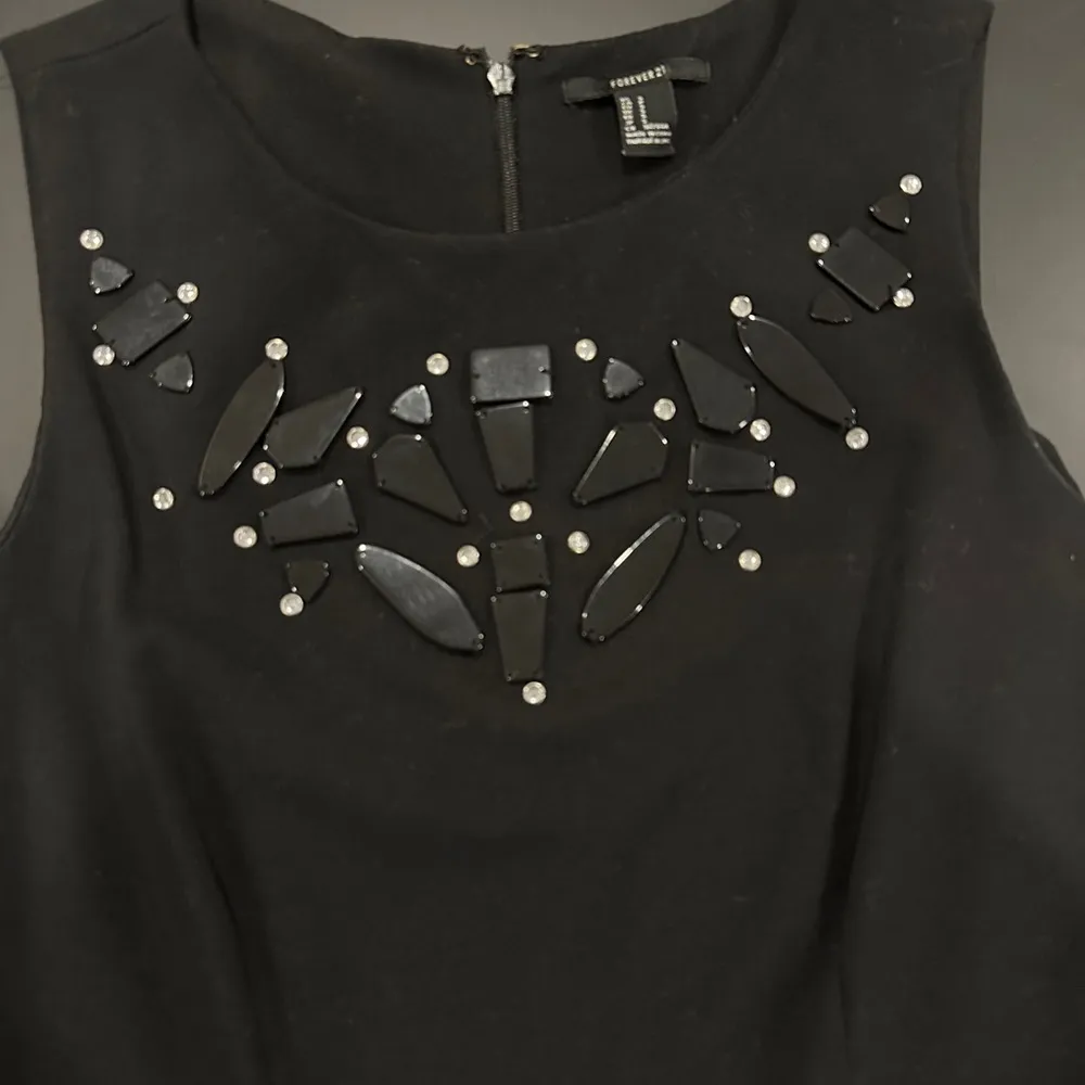 Forever 21 Black Peplum Embellished Neckline Top - Image 4