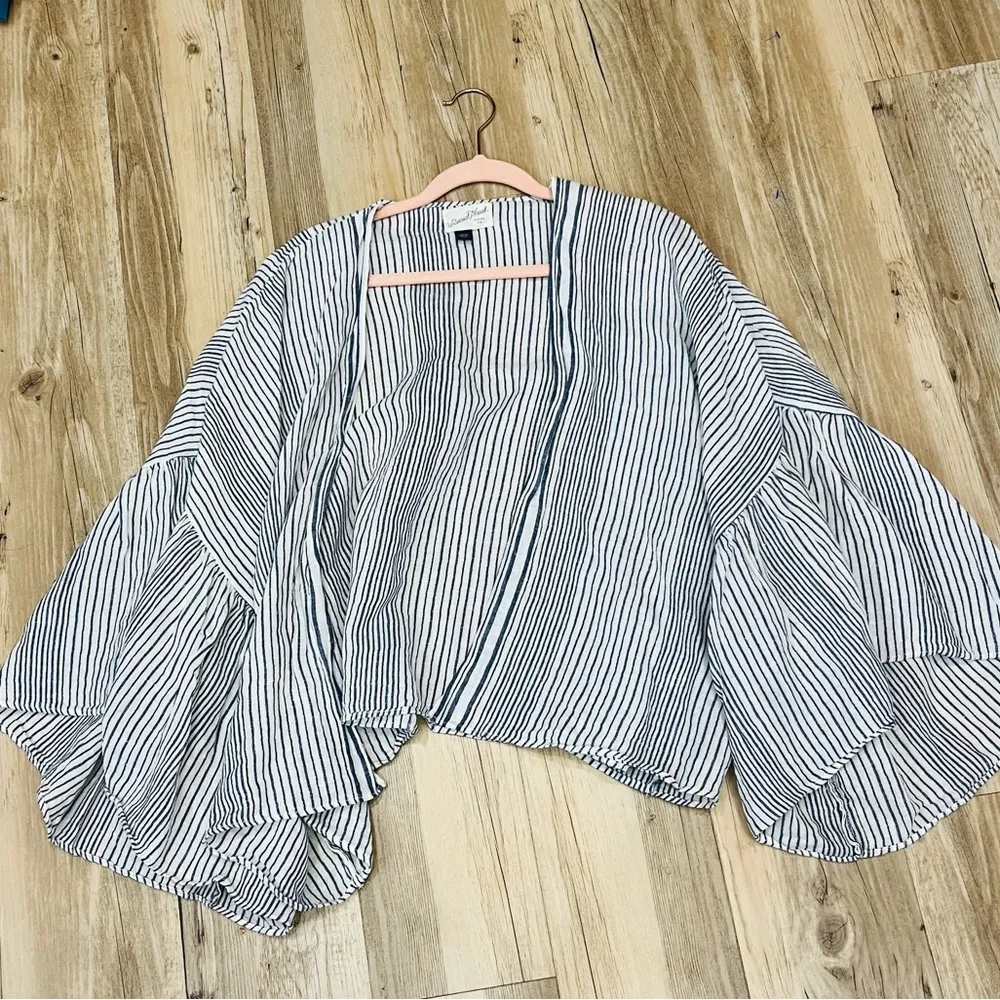 Universal Thread Linen Blend Striped Flounce Sleeve Open Kimono Jacket, boho - Image 6