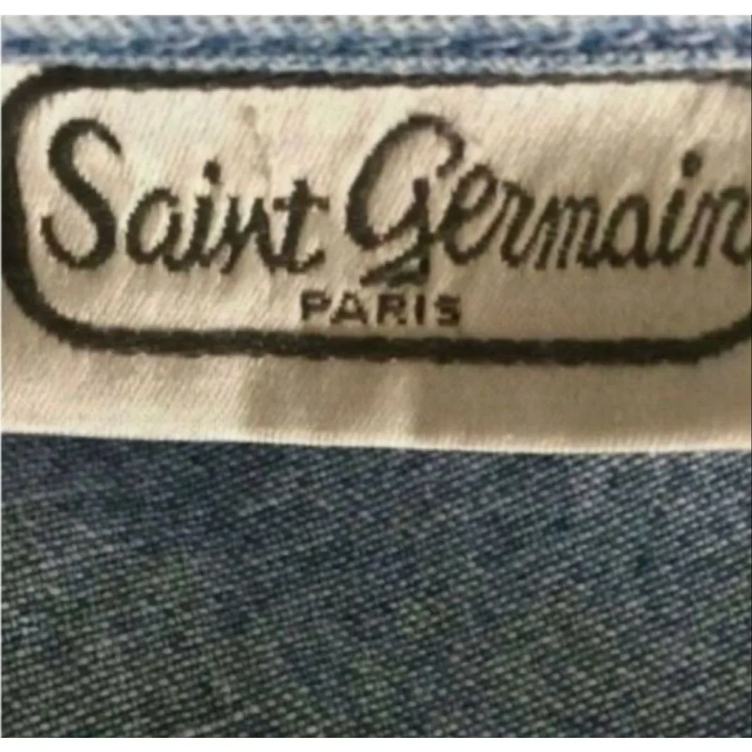 Vintage Saint German Paris Women Blue Denim Jacket Size L Casual Open Front Size L - Image 7
