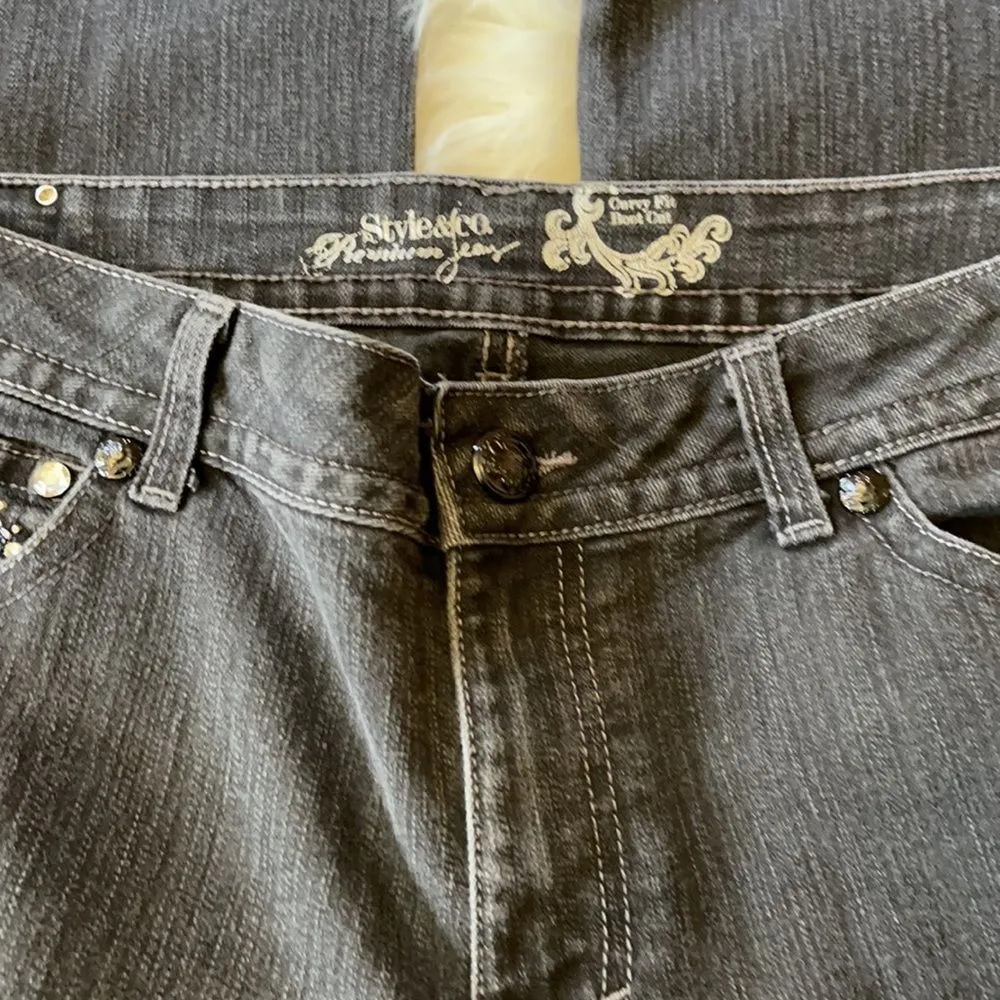 Style & Co Curvy Fit Boot Cut Wide Leg High Rise Jeans With Rhinestones 14 - Image 8