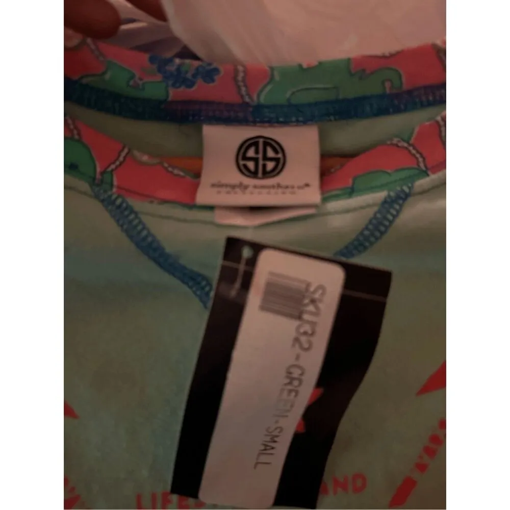 Simply Southern Long Sleeve Graphic T-Shirt Sz S  Mint Green & Pink Turtle Print - Image 6