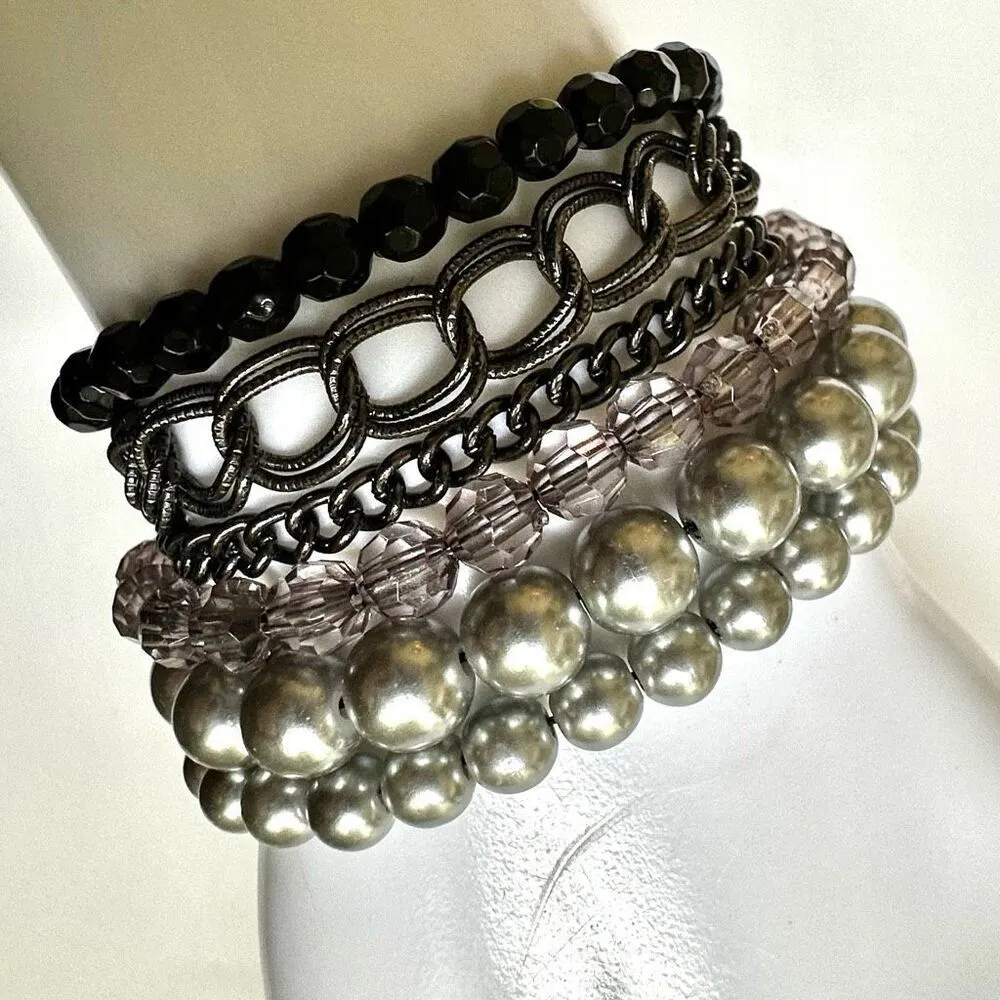 Premier Designs Black & Silver tone Multi-Strand Toggle Clasp Bracelet - Image 1