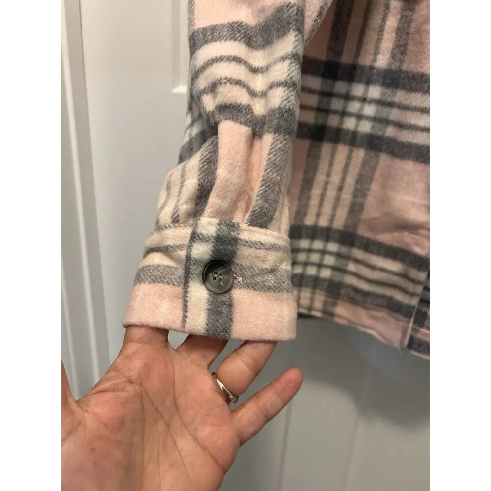 New Women's Size Large Pink Plaid Soft Button Up Oversized Jacket Hip Length - Image 4
