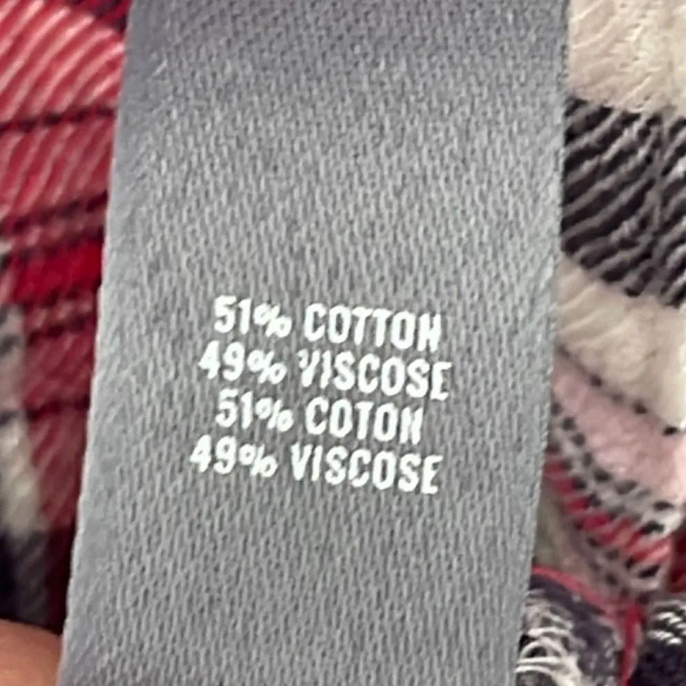 Aerie Womens Plaid Button Down Shirt‎ Long Sleeve Pocket Red Blue Size Medium - Image 6