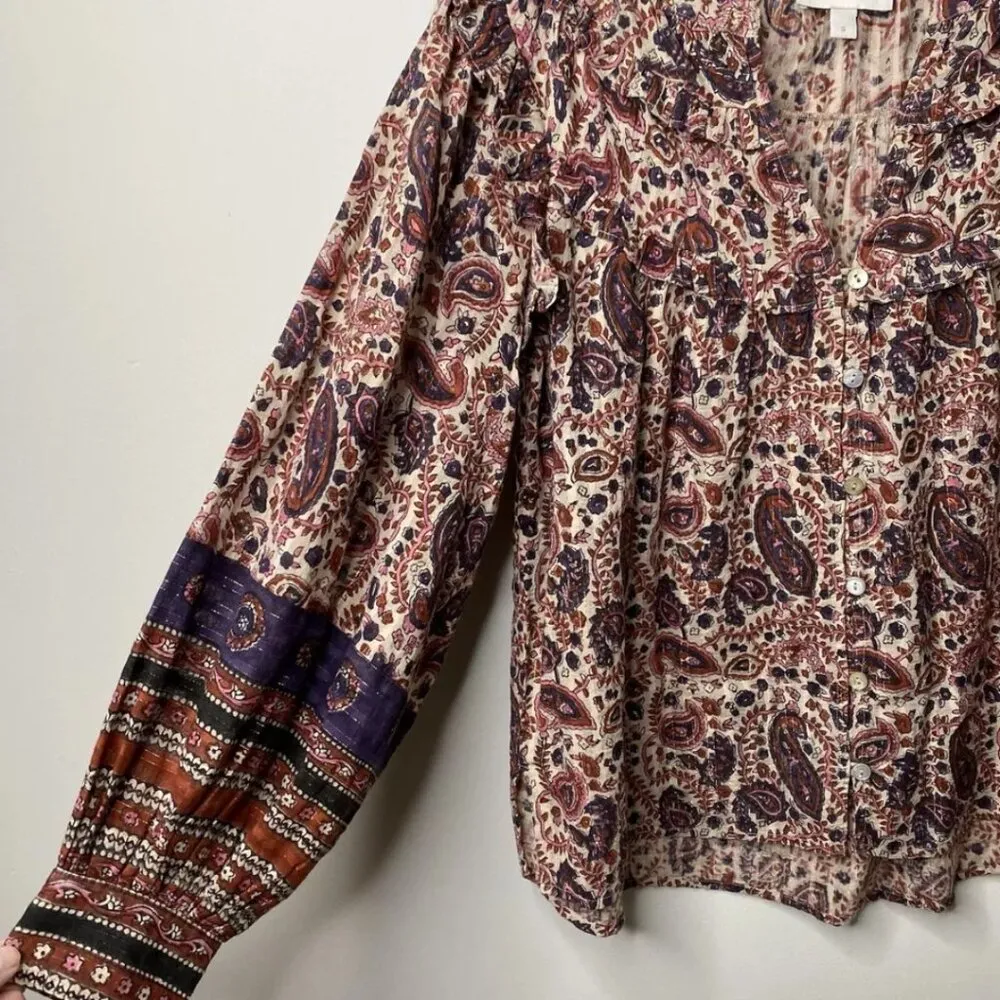 New Cleobella Samara Paisley Organic Cotton Button Down Blouse Size Small - Image 13