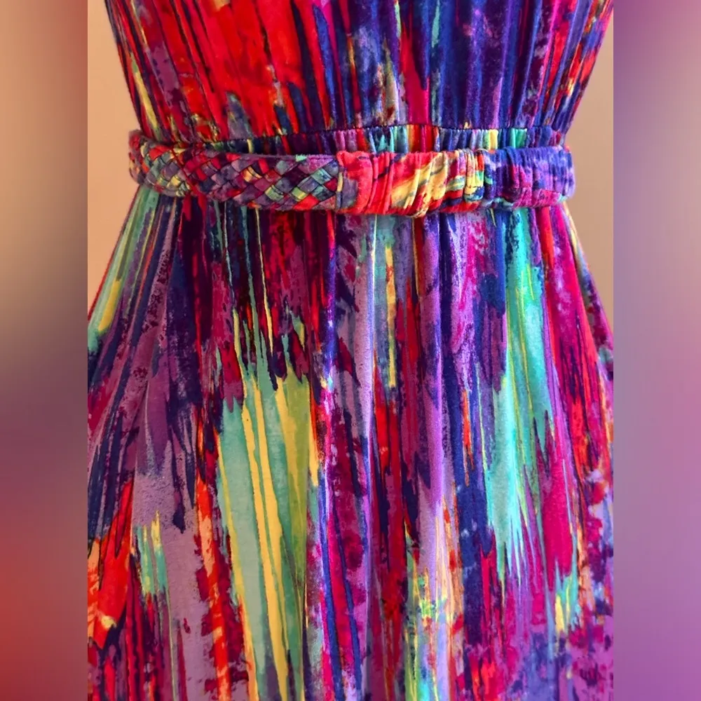 Presley Skye Multi Bright Colors Halter Top V Neck In Back Summer Dress Sz S Pink - Image 5