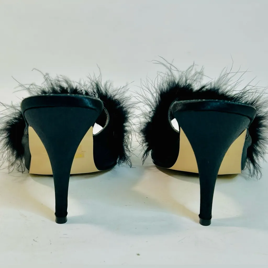Vintage Frederick’s of Hollywood Black Maribou Feather and Silk Heels 4” size 8 - Image 9