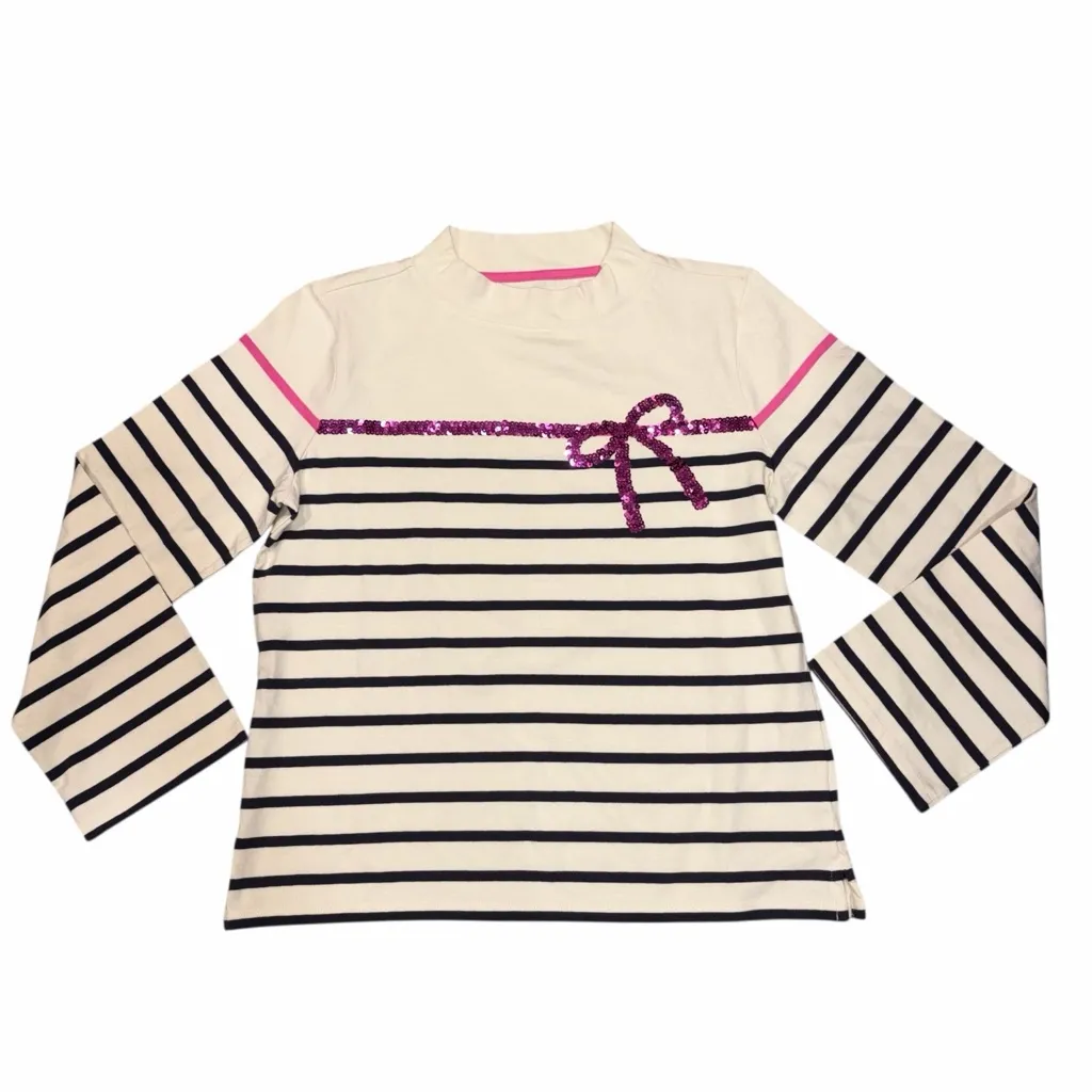 NEW Talbots Sequin Ribbon Stripe Mockneck Long Sleeve Top size Petite Medium - Image 2