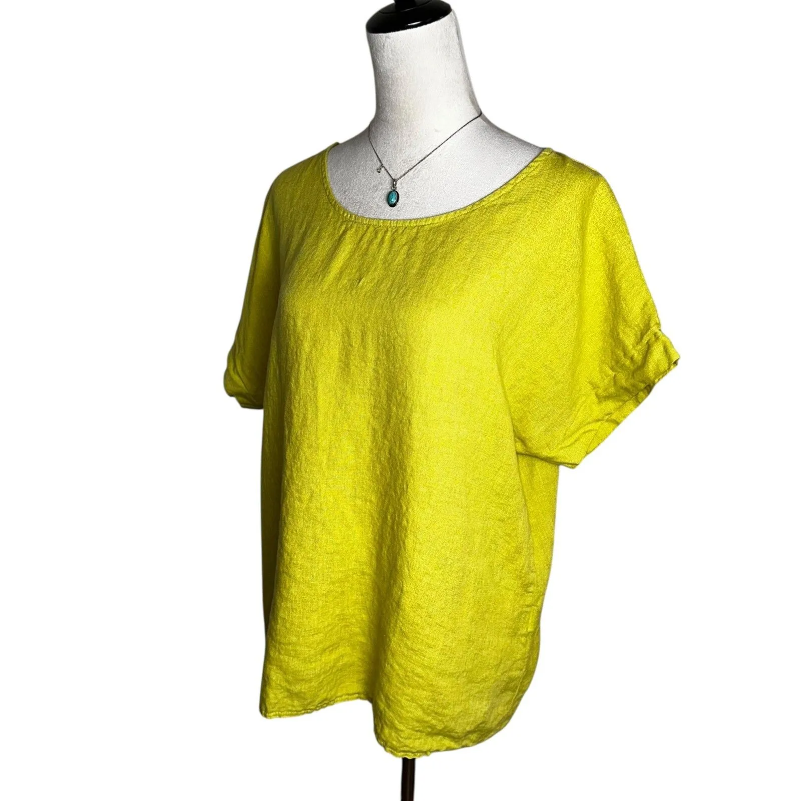 Terzo Millennio Linen Top Large | Chartreuse Green Boxy Relaxed Fit Eyelet Back - Image 4