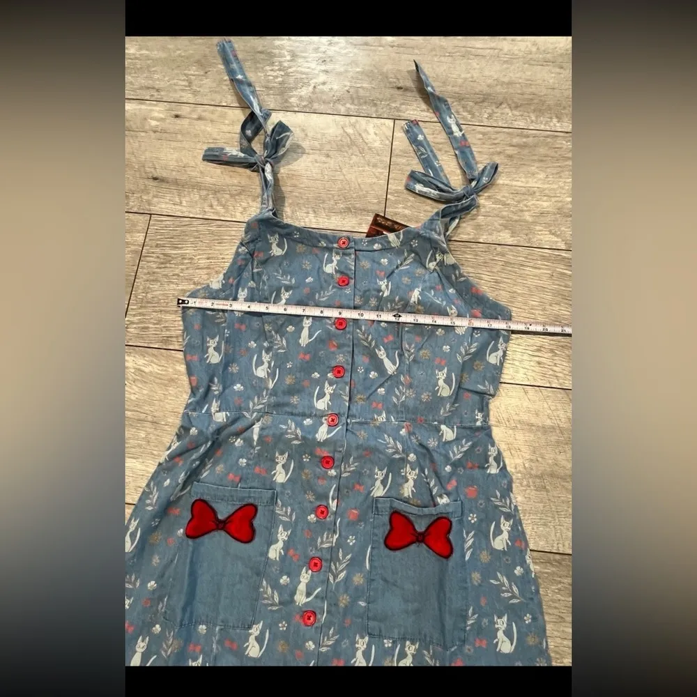 Studio Ghibli Kiki's Delivery Service Floral Jiji Allover Print Denim Tank Dress - Image 8