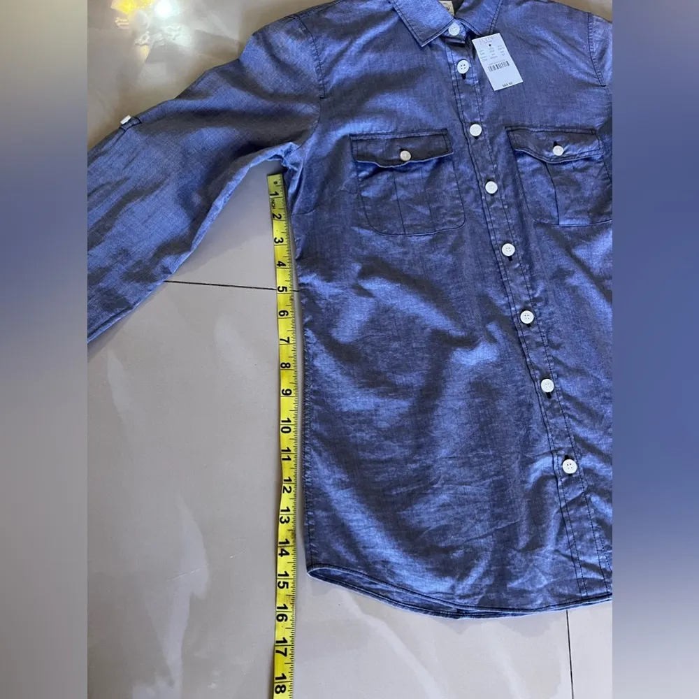 J Crew Shirt Womens Sz S Blue 100% Cotton Chambray Button Up Roll Tab Sleeve - Image 9