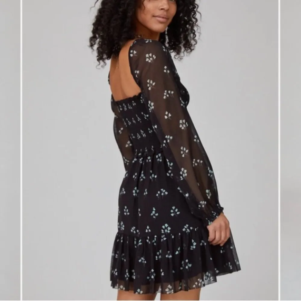 Wilfred Aritzia Tempest Dress Black Aqua Print Long Sleeve Mini Length Size XS - Image 9