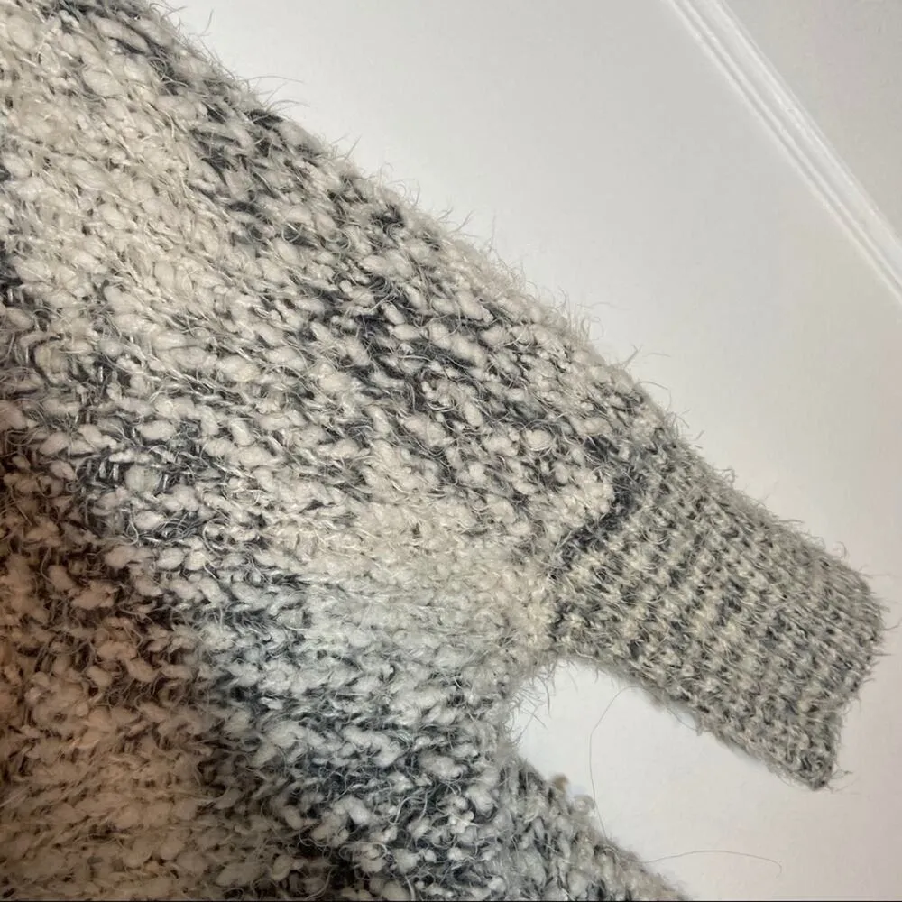 Umgee Fringe Poncho Knit Shrug Sleeves Oversized White Gray Small/Medium - Image 2