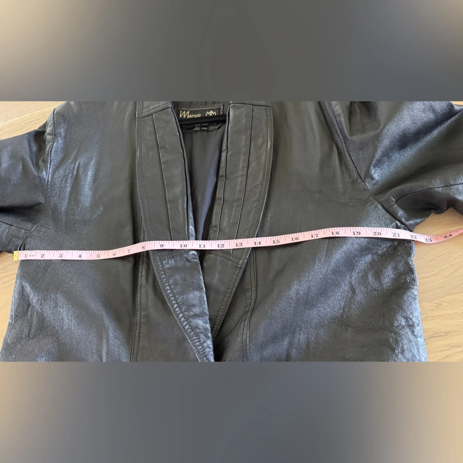 Marco Morani black leather trench coat size petite large LP - Image 5