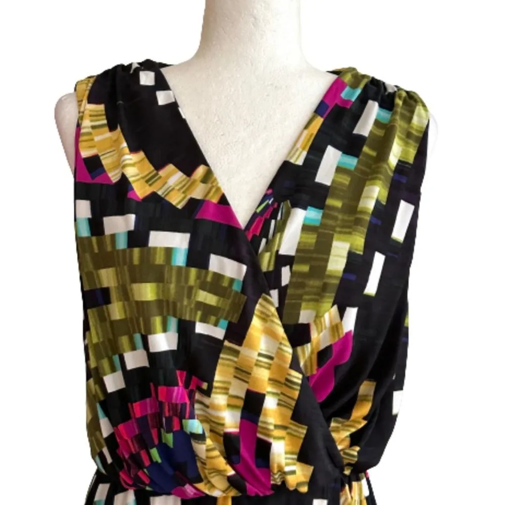 London Times Dress Sleeveless V-Neck Draped Faux Wrap Kaleidoscope Print Size 6 - Image 3