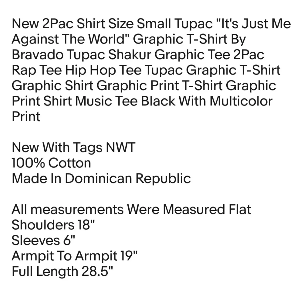 New 2Pac Shirt Size Small Tupac "It's Just Me Against The World" Graphic T-Shirt By  Unisex - Image 2