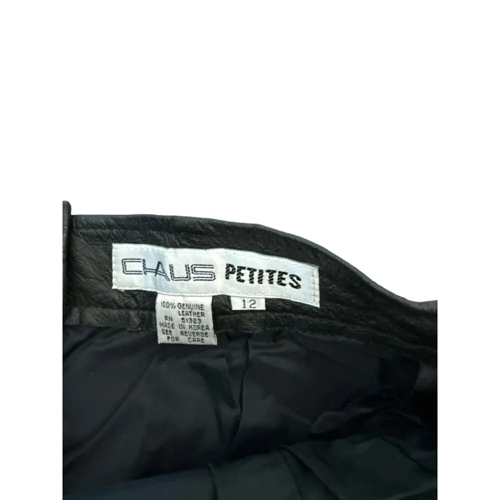 Vintage Black Leather Pencil Skirt size 12P Chaus Straight 12 Petite Women's - Image 2