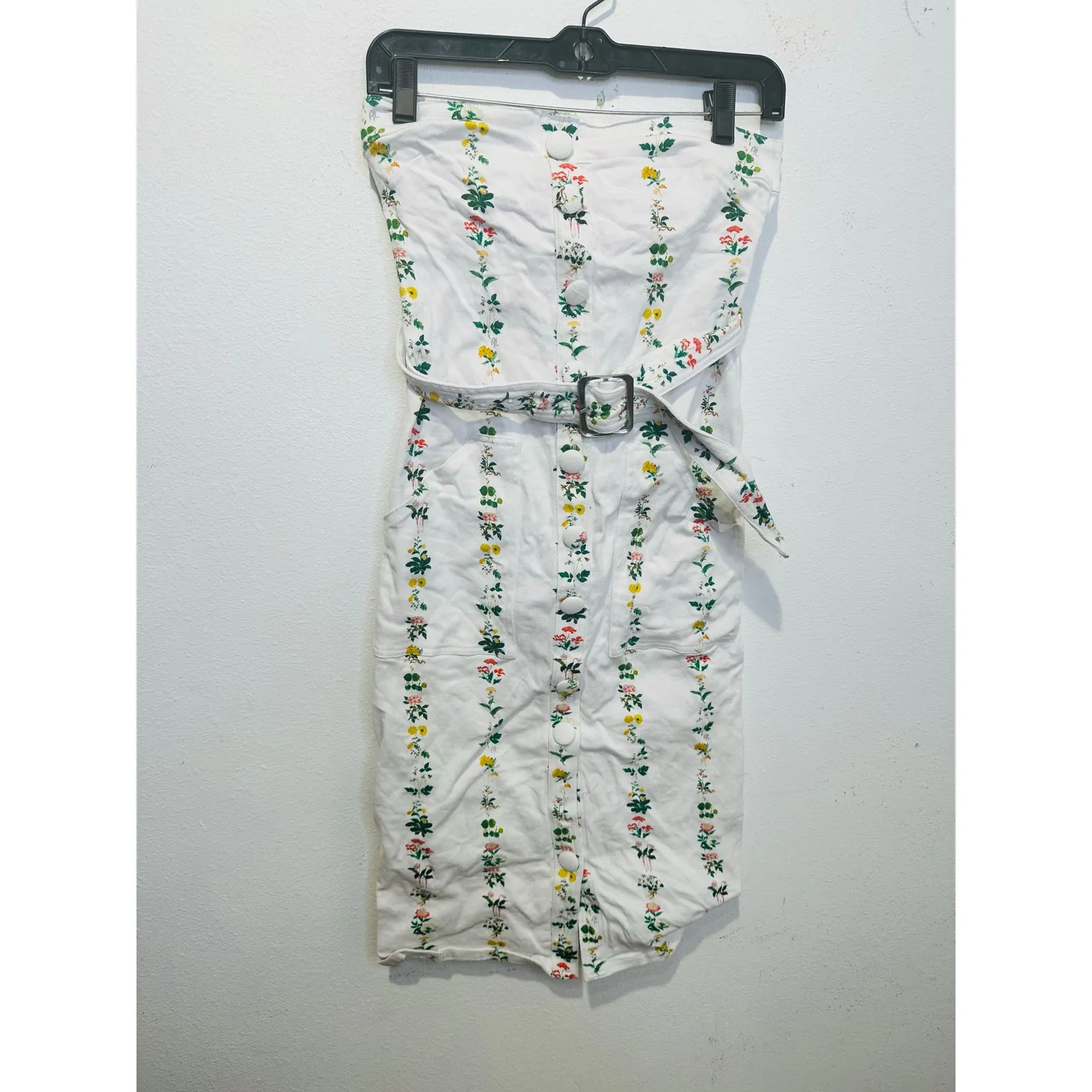 ADAM LIPPES Women's White Floral Print Strapless Belted Midi Dress Size 2 - Image 3