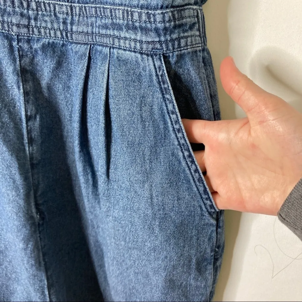 3/$30 American Eagle | Dark Chambray Blue Romper w/Pockets S - Image 3