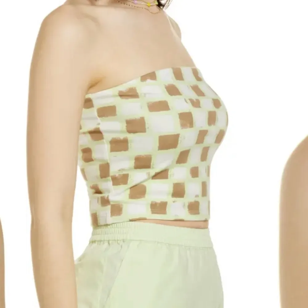 . Tube top checker print brown, white & yellow M NWT - Image 2
