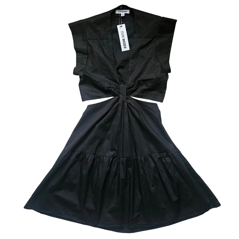 Steve Madden Amanda Black Cutout Twist Front Tiered Mini Dress S NEW - Image 3